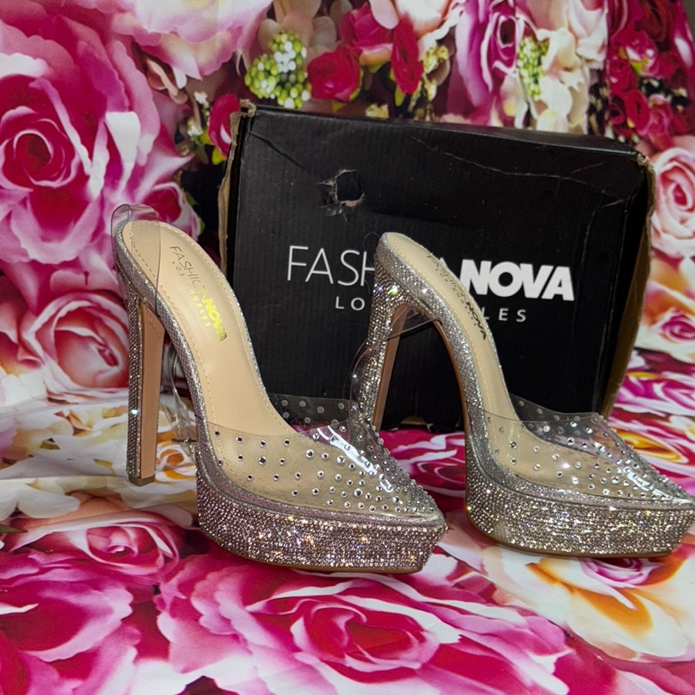 Fashion Nova Women's Silver Glitter High Prom Heels